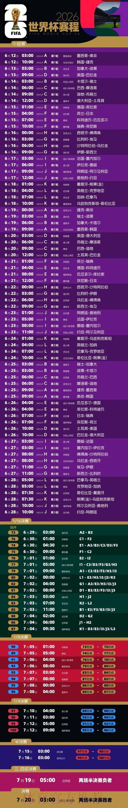 2026世界杯比赛时间最新完整安排官网入口 2026世界杯比赛时间最新完整安排官网入口